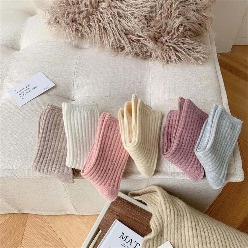 5 pairs Solid Color Casual Thicker Winter Warm Women Streetwear Cashmere Socks Wool Sock Middle Tube