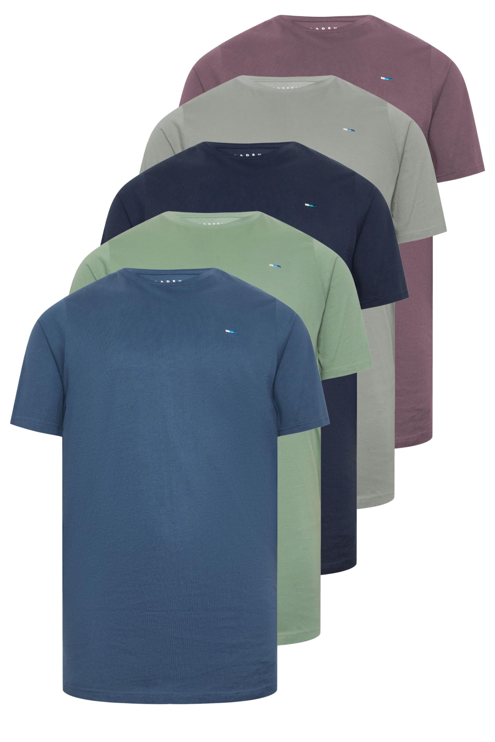 BadRhino 5 Pack Extra Long T-Shirts - Blue Cotton Crew Neck Short Sleeve - Size 4XL
