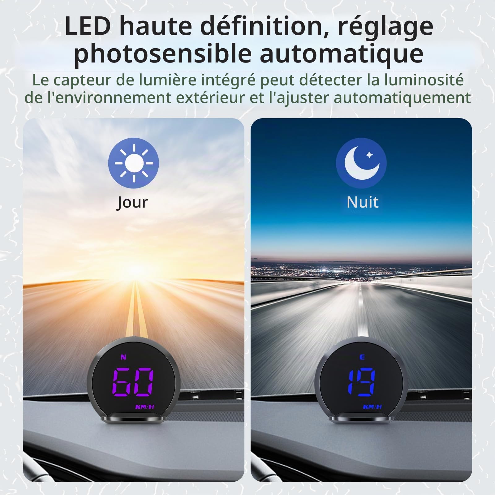 KAOLALI Affichage Tête Haute, 2.2" Compteur de Vitesse GPS Universel | HUD de Voiture KMH/MPH avec Support à Ventouse, Alerte de Vitesse, Temps, Boussole pour Toutes les Voitures