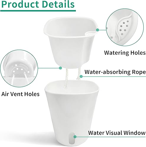 Miniatura 2 de Macetas de riego automático de 5 pulgadas, 5 juegos de macetas de riego automático para plantas de interior con indicador de nivel de agua y