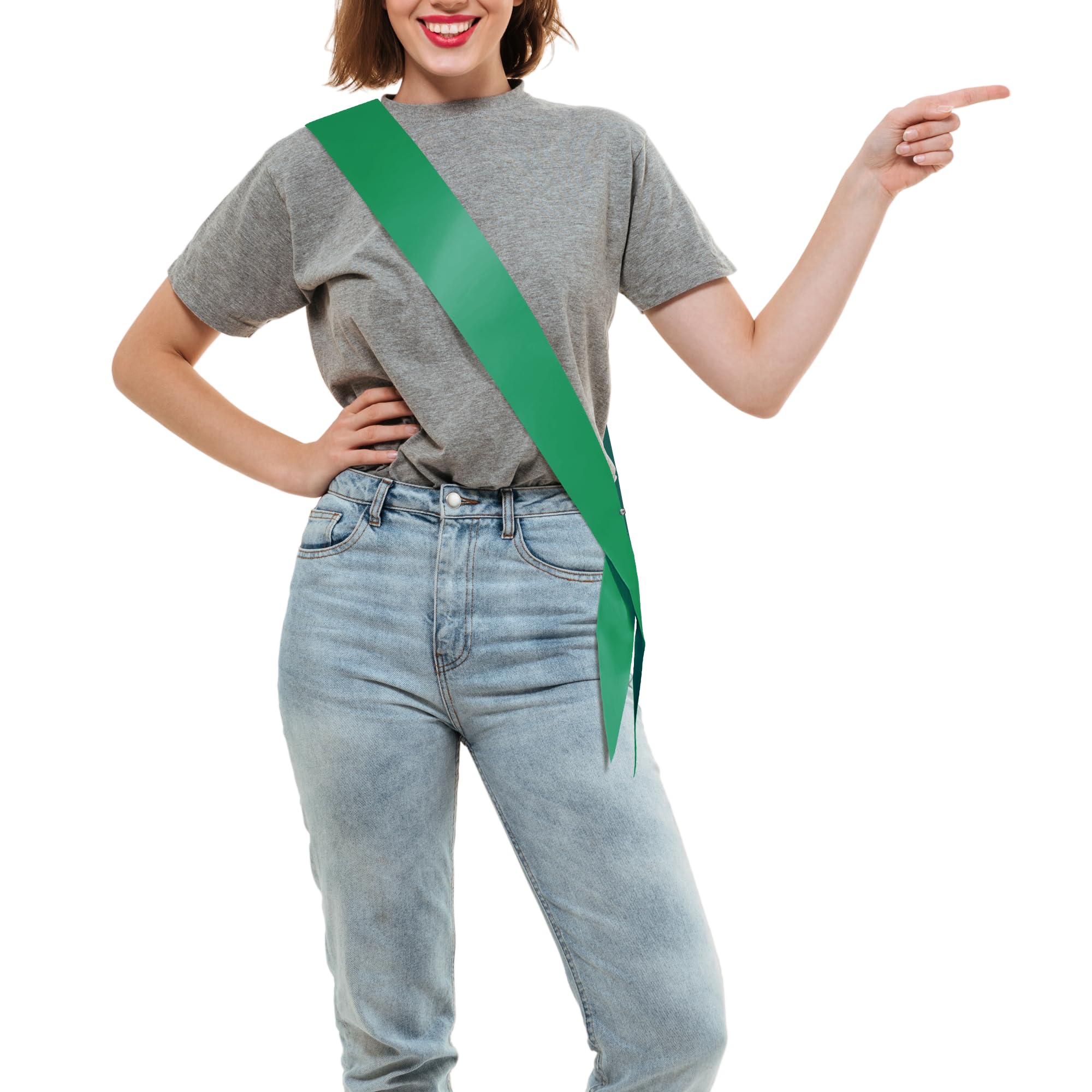 Party to Be 5 pcs Plain Sash Blank Satin Sash for Adults 3.15" Wide x 35" Long from Shoulder to Hip (Green)
