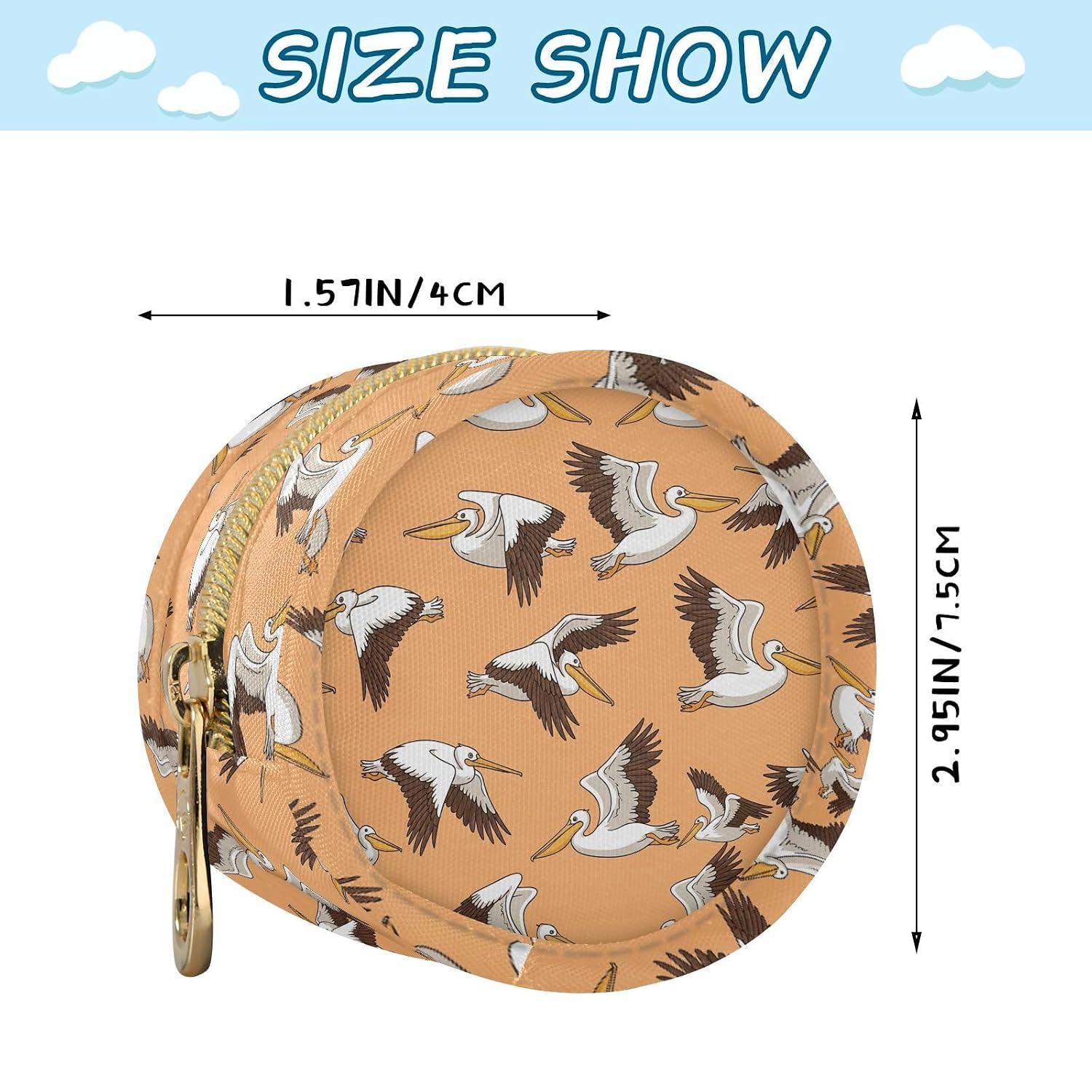 Pelican Flying Orange Pattern Baby Pacifier Holder Case with Clip Portable Pacifier Storage Organizer Round Container Pouch Box Fits Diaper Bag Stroller Purse image 3