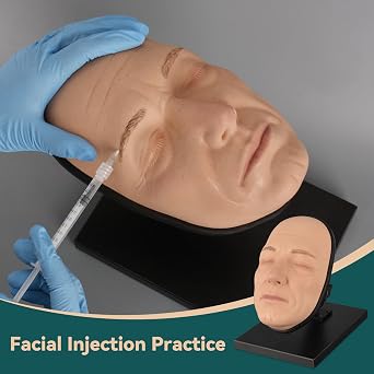 Multi-Directional Female Facial Injection Training Model, Silicone Injection Mannequin Face Model for Botox Injection Practice, Cosmetic Injection Model for Micro-Plastic Surgery Display