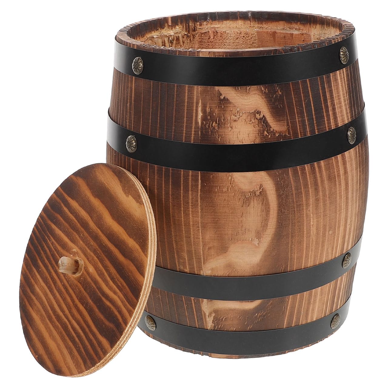 Abaodam Holzfass Utensilienhalter Küche, 20 cm Großer Besteckhalter Aus Karbonisiertem Holz Mit Deckel, Vintage Deko Weinfass Für Kochutensilien, Rustikaler Kochlöffelhalter