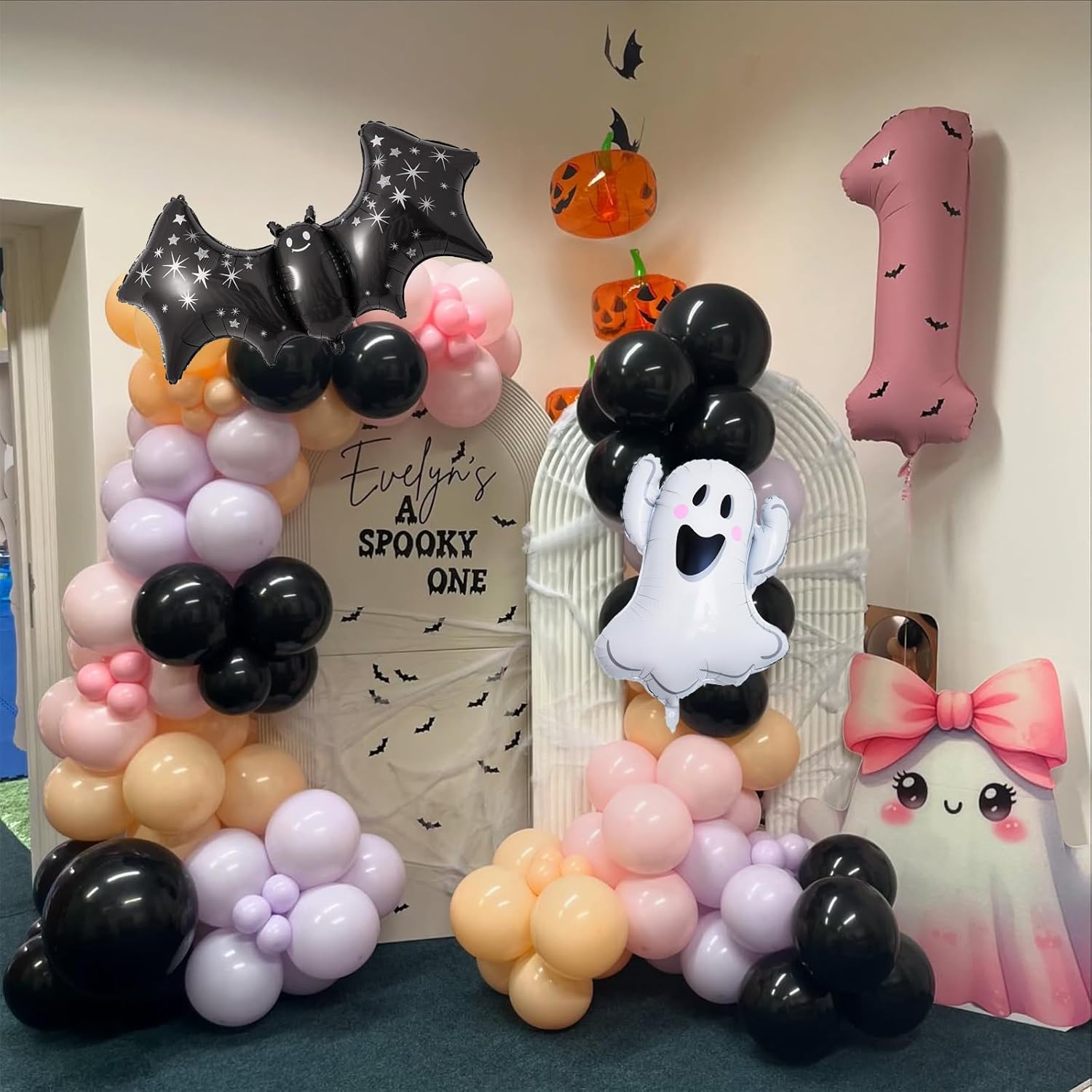 Pink Purple Halloween Balloon Arch Garland Kit, 125pcs Pastel Witch Halloween Balloon with Bat & Cute Ghost Foil Balloons for Girls Baby Shower halloween Boo Spooky Season Indoor Party Decorations - Image 4