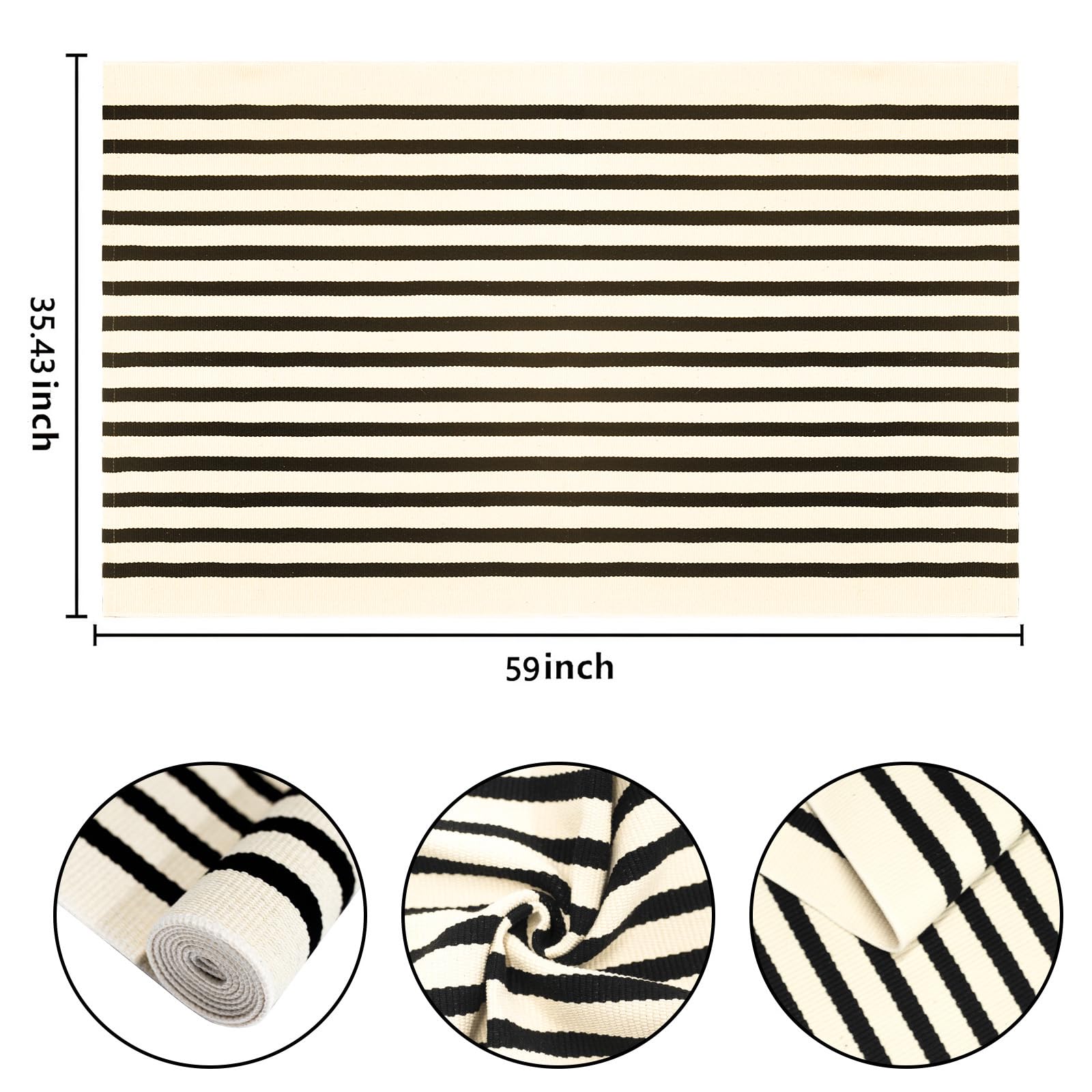 Tapis d'extérieur 90 x 150 cm à Rayures Noires et Beiges pour la décoration