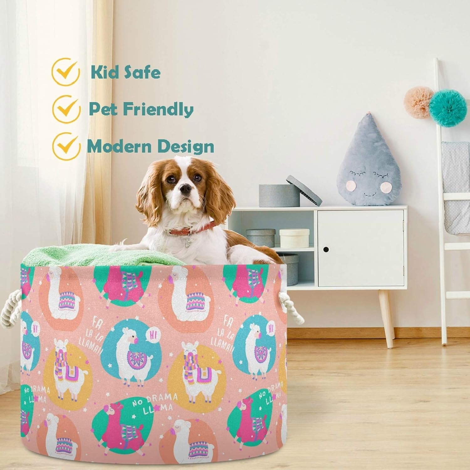 visesunny Storage Basket Cute Colored Llama Star Nursery Hamper Basket Clothes Toy Storage Organizer Bin Box Collapsible Laundry Bag for Kid Room,Playroom,Bathroom,Living Room,Dorm,Office