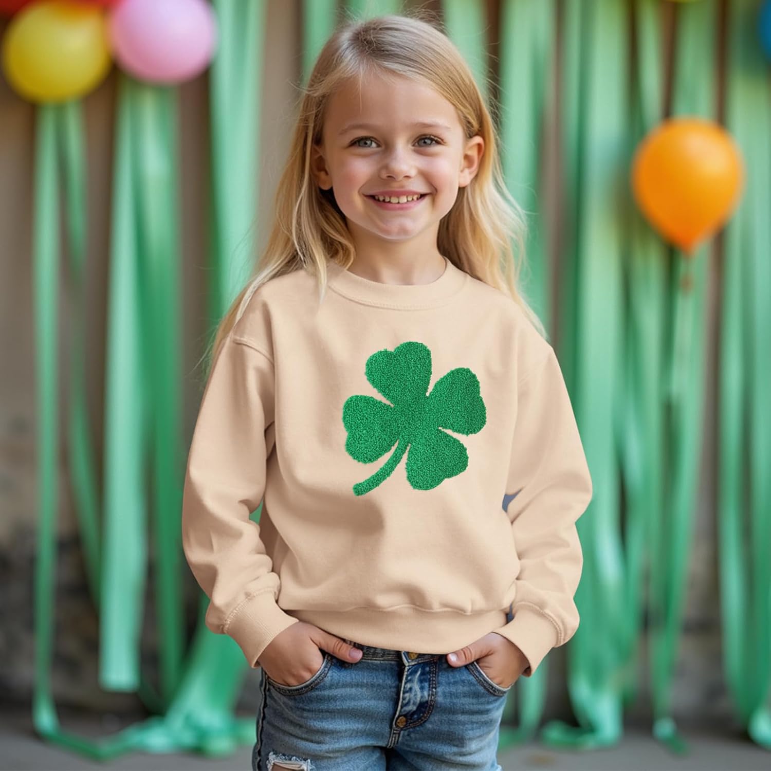 BOUTIKOME Kid Boy Girl St Patricks Day Sweatshirts Embroidered Clover Shirt Long Sleeve Pullover Chenille Patch Top Clothes - Image 2