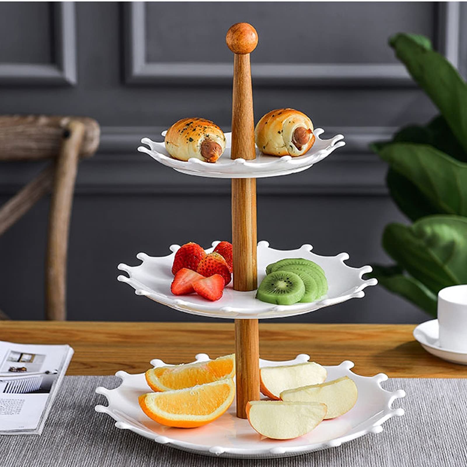 Giradischi girevole per torte in alluminio Torta in ceramica a 3 strati Stand Bianco Dessert Tavolo Dessert Staccabile Cupcake Display rack Pomeriggio Tea Pasticceria Tea Pasticceria for Tè Party, Mat