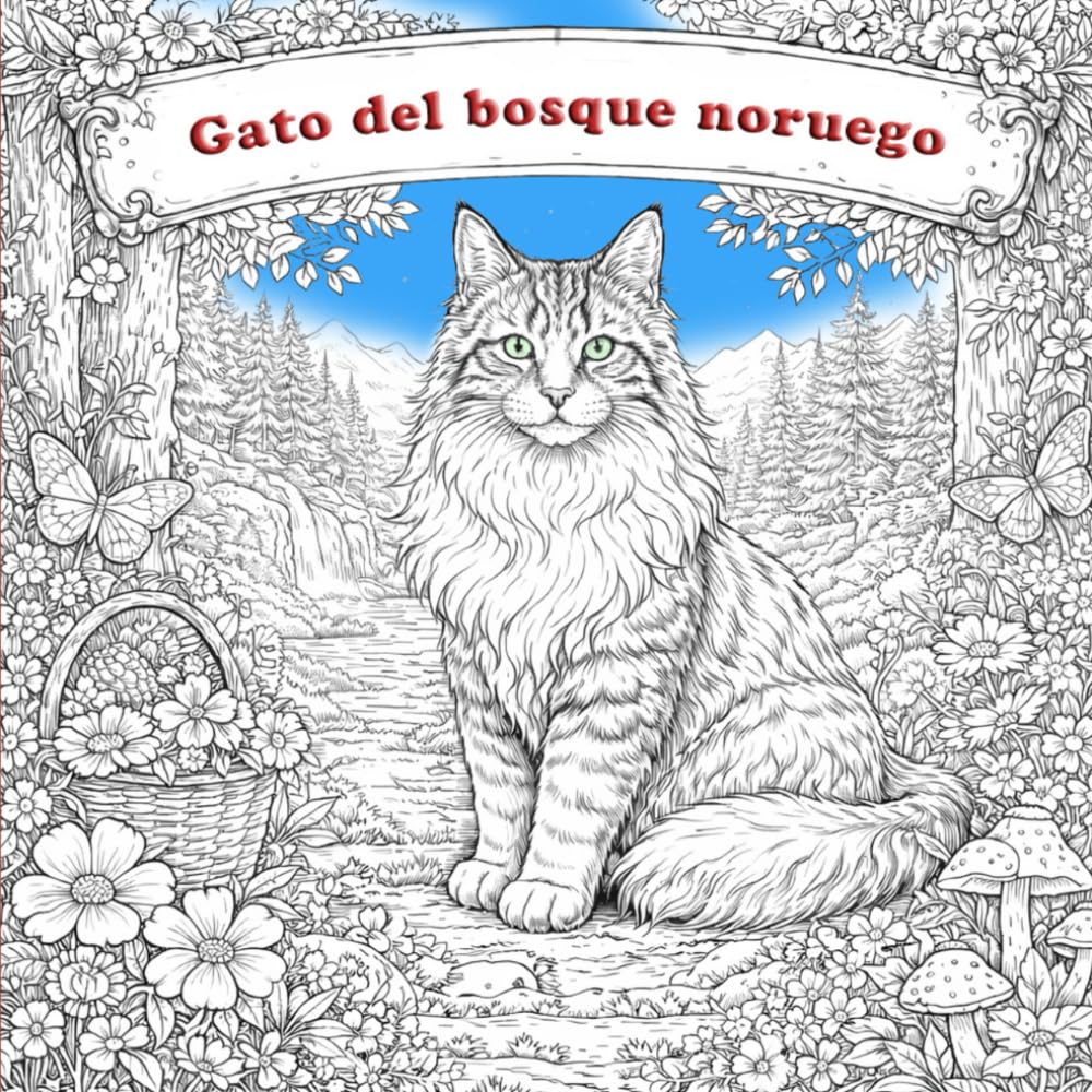 Libro para Colorear Gato del Bosque de Noruega: Hermosos y relajantes dibujos para colorear con majestuosos gatos del bosque de Noruega en escenas de naturaleza y vida cotidiana – para niños y adultos
