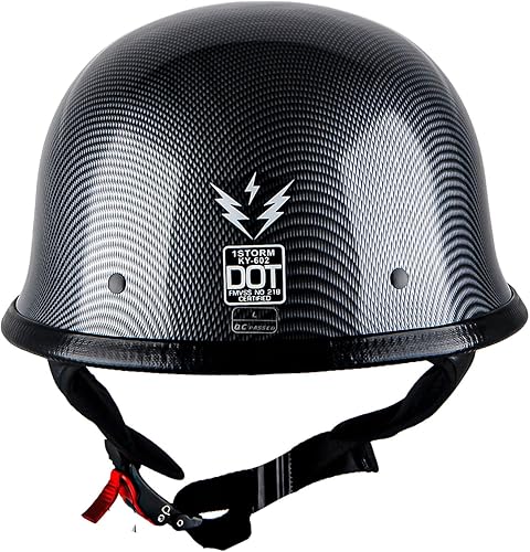 Miniatura 5 de 1Storm Casco de media cara para motocicleta, estilo alemán abierto, aprobado por DOT HKY602 Fiber Black