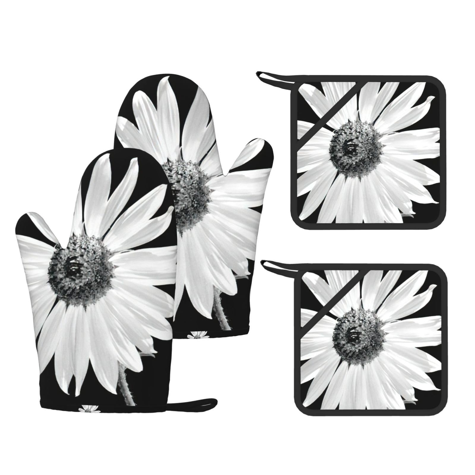 Sunflower Print Oven Mitts And Pot Holders Pads Set, Oven Glove High Heat Resistant 500 Degree For Kitchen
