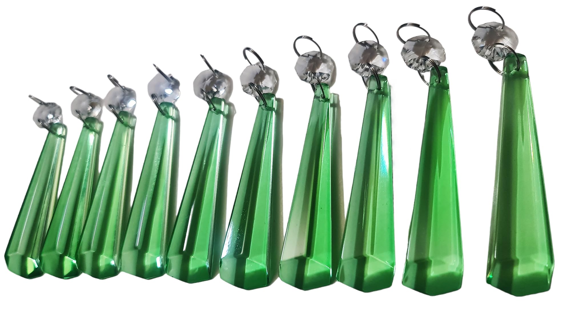 Prismes de verre pour sapin de Noël et pampilles vertes de lustre vintage en cristal