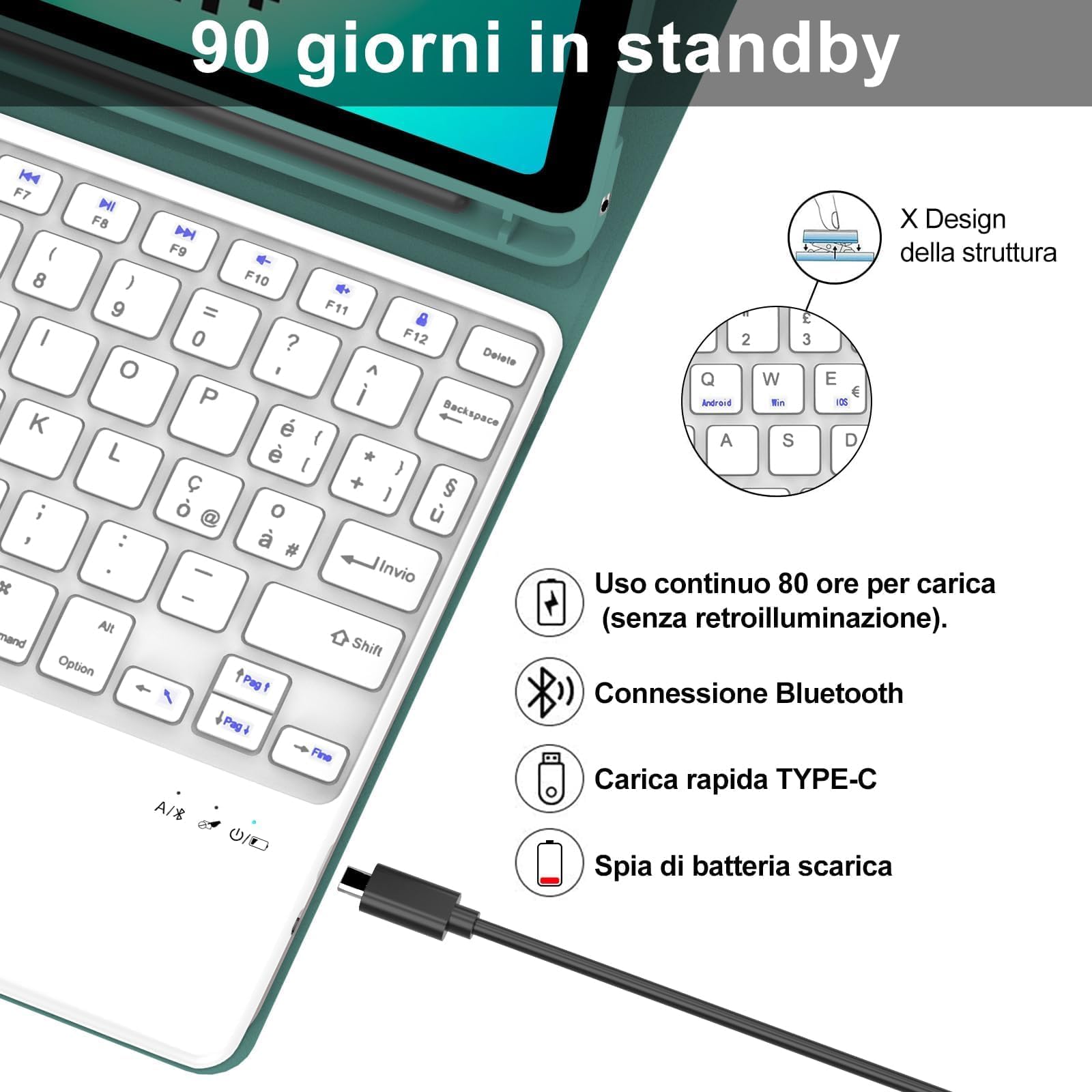 Cover per Samsung Galaxy Tab A11 Plus/A11+ 2025/A9+ 11 Pollici con Tastiera