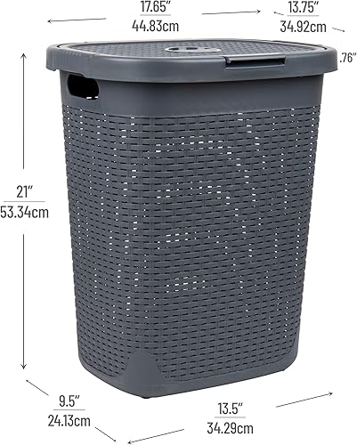 Miniatura 3 de Mind Reader Basket Collection - Cesta para ropa sucia delgada, capacidad de 50 litros, asas recortadas, tapa con bisagras adjunta, ventilado, juego