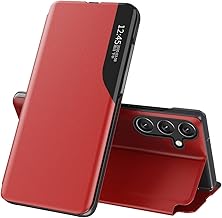 IMEIKONST Coque pour Samsung Galaxy A36 5G avec Support, Transparente Clear Afficher Fenêtre, Cuir + PC Housse Étui à Rabat Antichoc Protection Flip Case Cover pour Samsung A36 5G. Rouge QH1