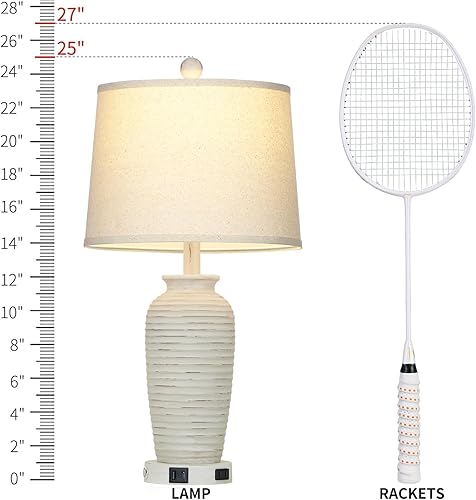 Miniatura 8 de Juego de 2 lámparas de mesa estilo casa de campo retro de 25 pulgadas, con control táctil de 3 vías, con puertos USB A+C y salida de CA, lámparas de