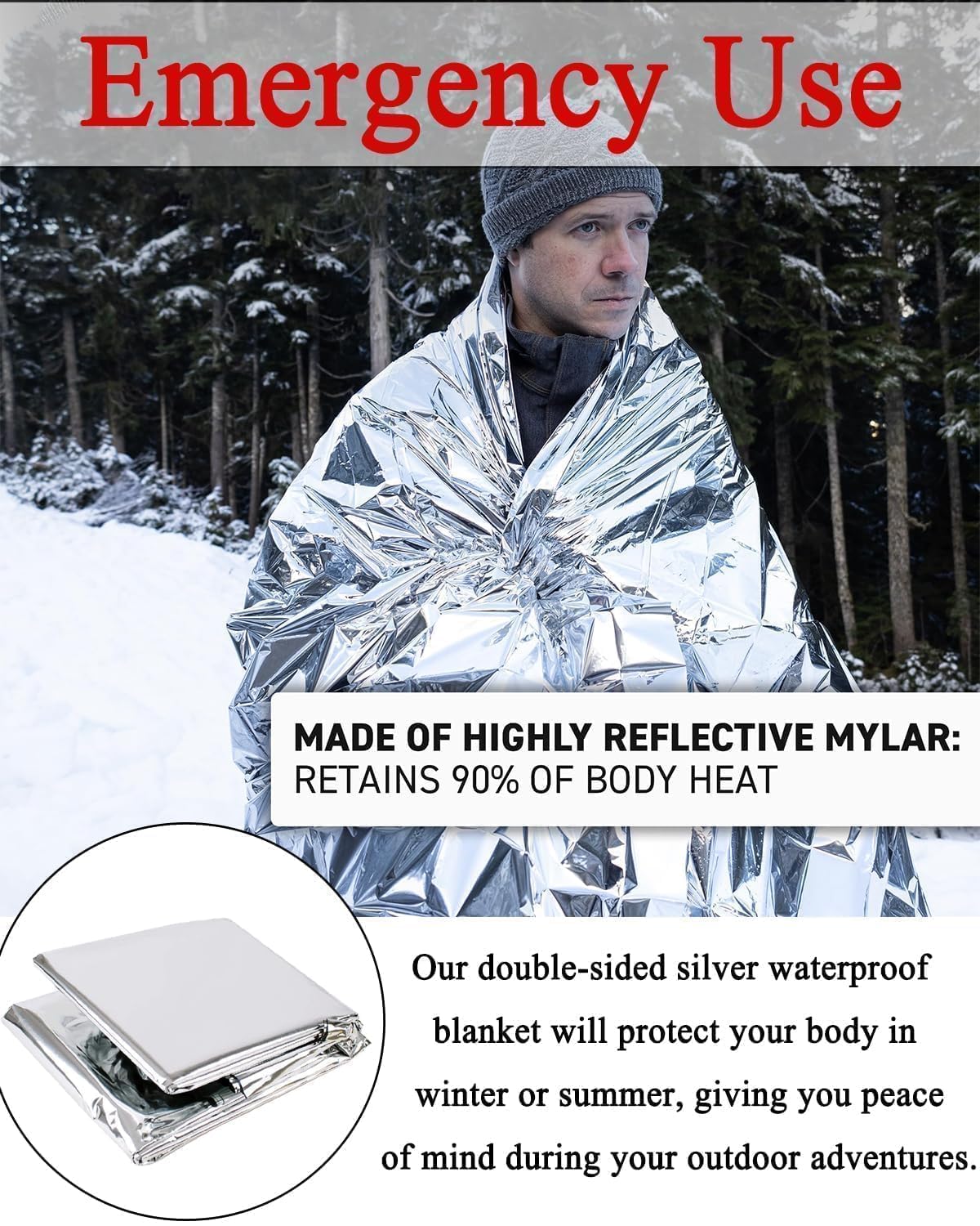 TYAGY 2 Pcs Emergency Blankets Thermal Blanket, 140 * 210cm Blanket for Travelling, Heat Insulation Mylar Film Roll for Survival for Outdoor, Camping,Trekking Accessories 3