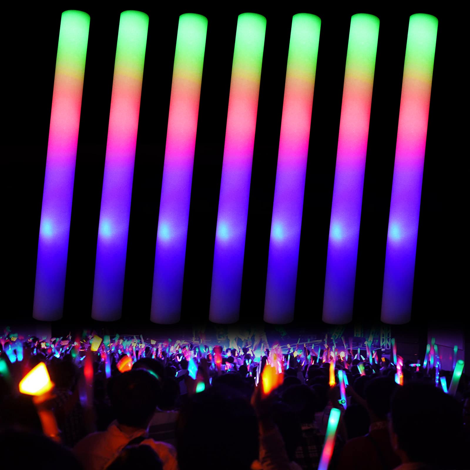 42 bastoncini luminosi a LED, in schiuma, multicolore, per feste, 3 modalità lampeggianti, per feste di compleanno, matrimoni, concerti, Natale (42)