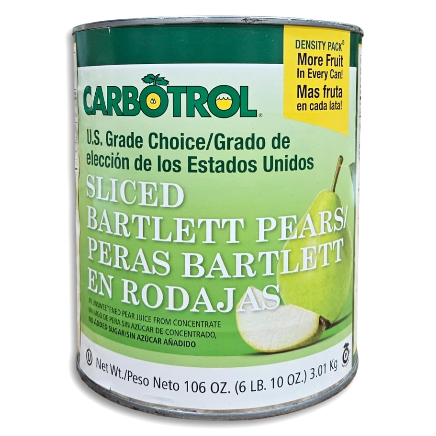 Carbotrol | U.S. Grade Choice Sliced Bartlett Pears in Juice Value Pack | 106 Ounce Density Pack Can | Case of 6