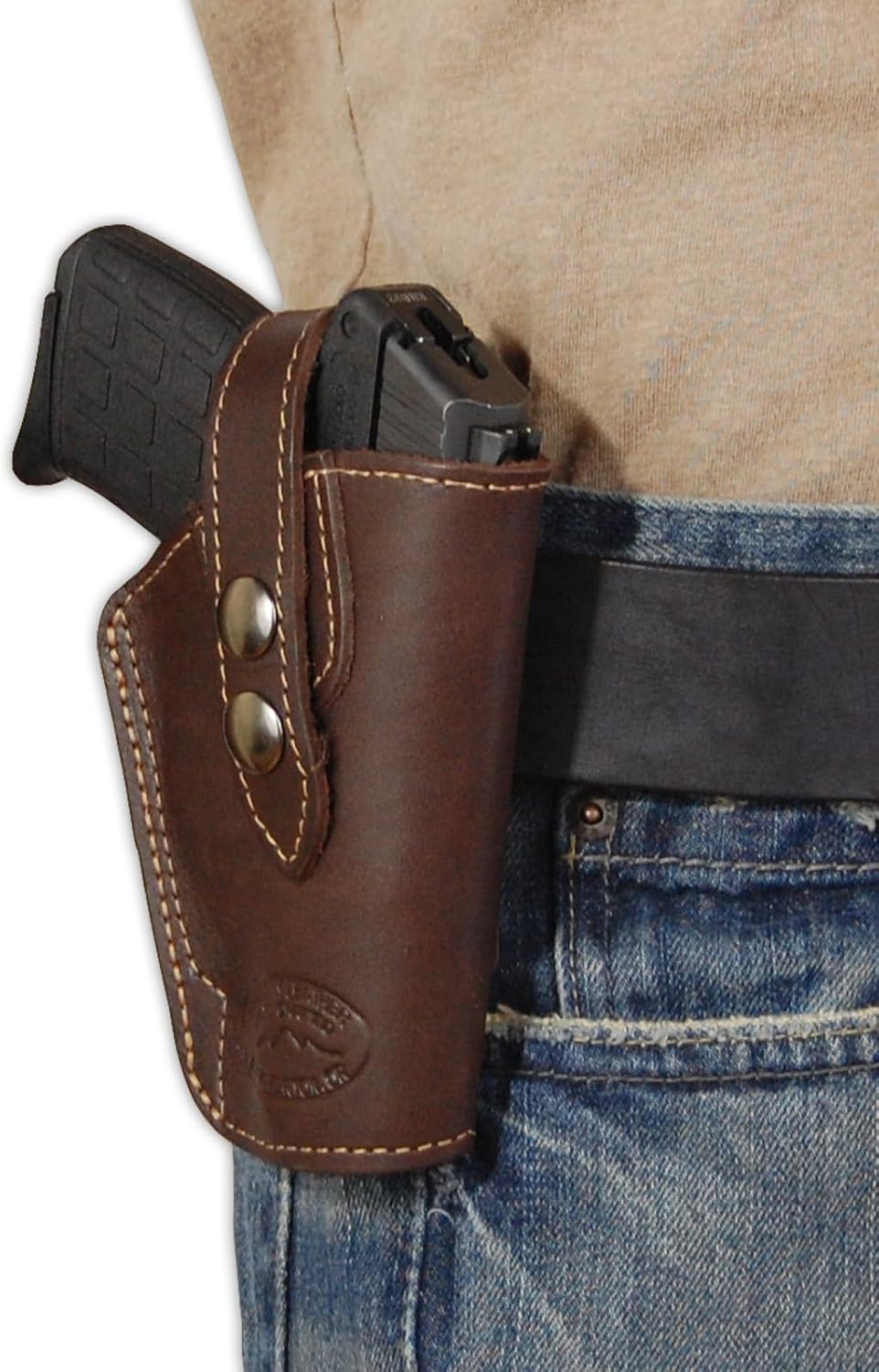 Barsony Brown Leather Belt Clip Holster for Small Frame .380 and Ultra-Compact 9mm 40 45