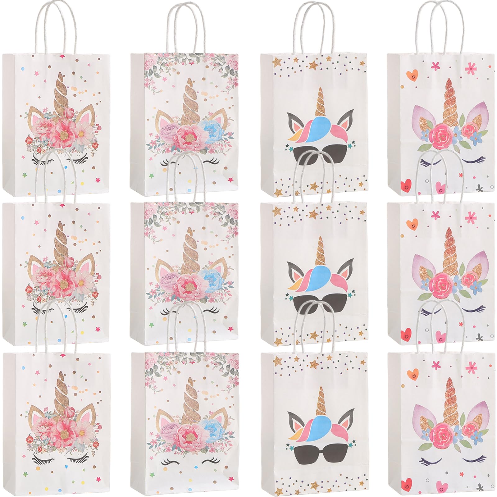 Bikasun 12PCS Unicorn Gift Bags with Handles, Unicorn Paper Bags for Kids, Sweets Gift Candy Bags, Party Bags, for Baby Birthday Party Supplies, Pink