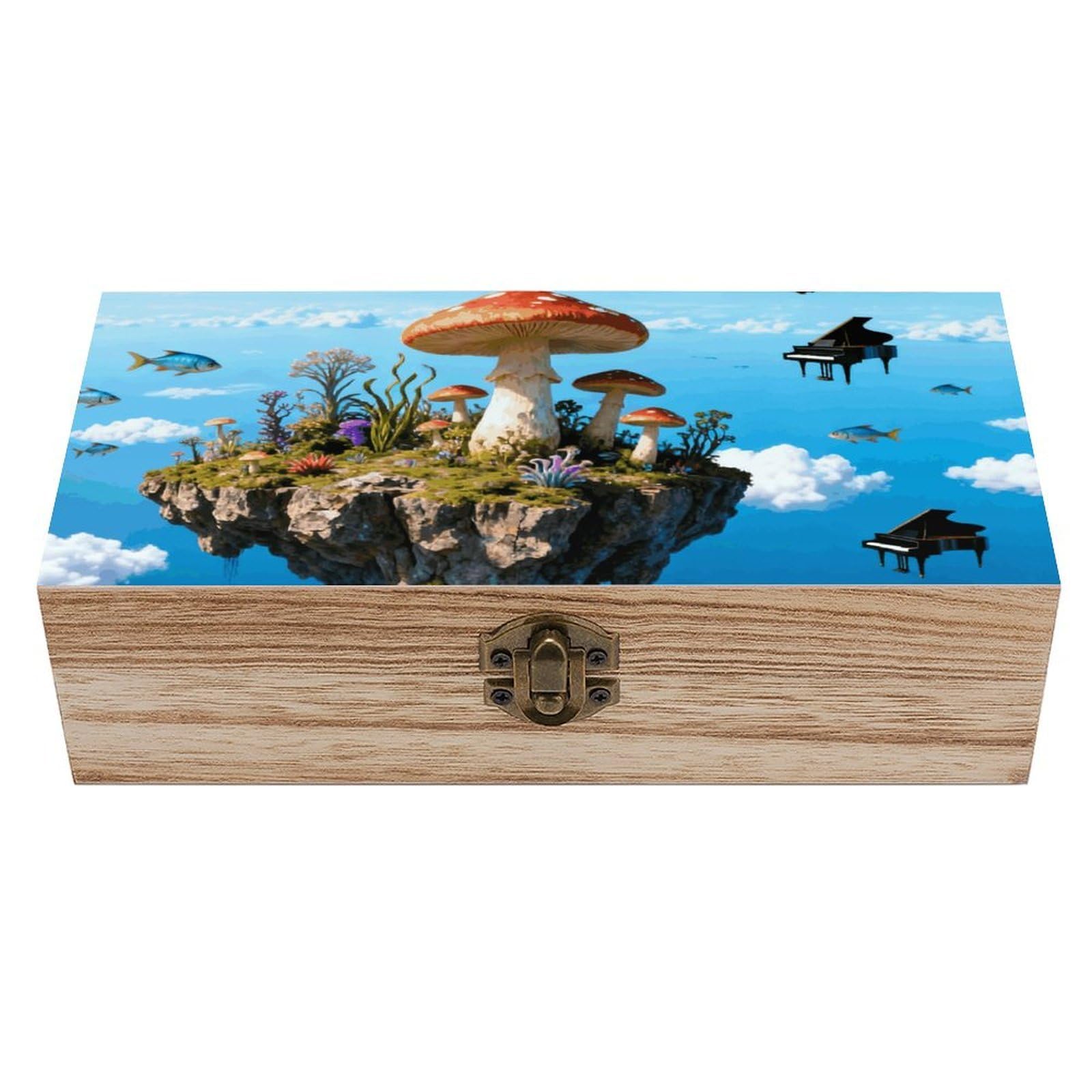 asbwuo Surreal Landscape Wooden Keepsake Box Storage Boxes with Hinged Lid