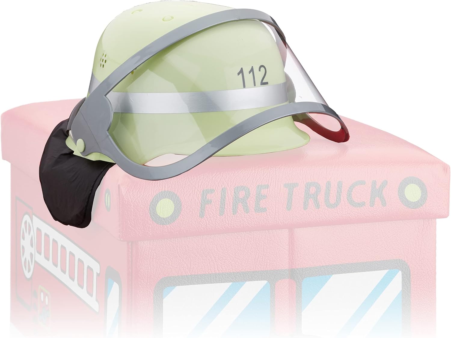 Relaxdays Fireman Helmet Kids, Adjustable, Flip Down Visor, Neck Cloth, Fire, H x W x D: 24.5 x 22.5 x 28 cm, Yellow