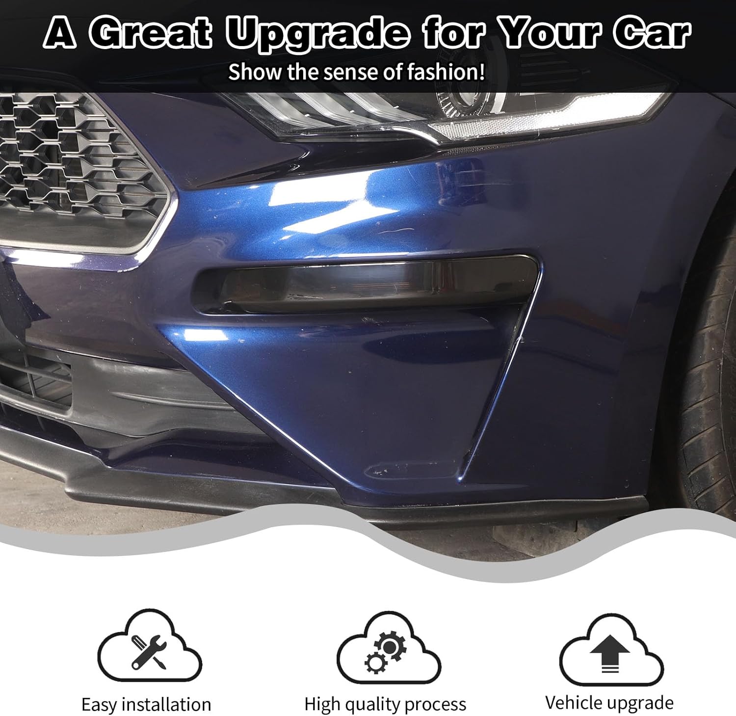 Carbon Fiber Front Fog Lamp Light Cover Trim Frame Car Outer Front Left Right Fog Driving Light Trim Bezel Compatible with Ford Mustang 2018+ Exterior Accessories