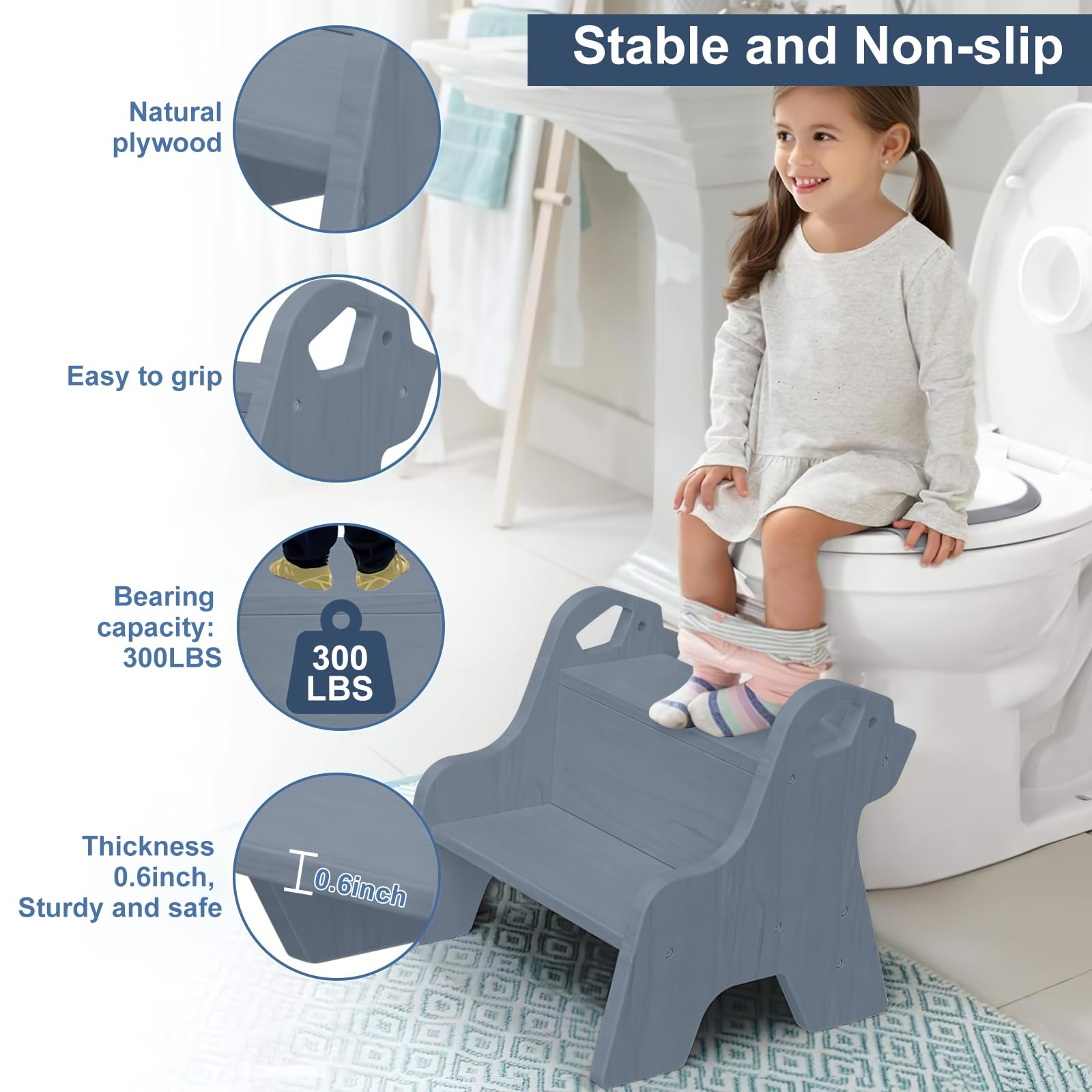 Step Stool for Children with 2 Steps, Children's Stair Stool with Handles and Non-Slip Pads - Image 3