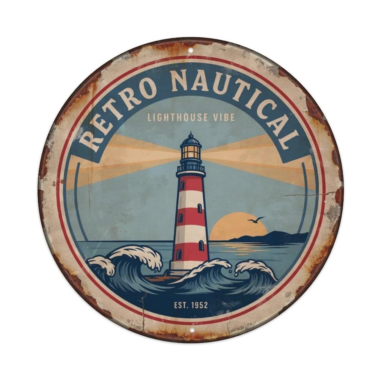 Retro Nautical Lighthouse Vibe. Metal Tin Sign Plaque
