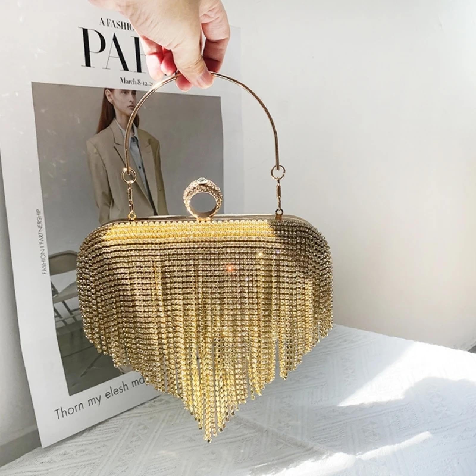Abendtasche Damen Clutch Glitzer Strass Quaste Abend Tasche Frauen Elegante Hochzeit Clutches Bankett Party Abschluss Ball Handtasche Cocktail Cross Body Umhängetasche