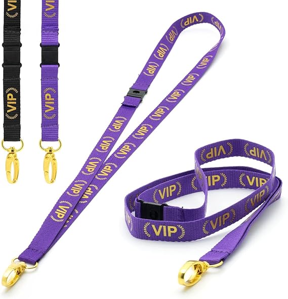 CKB LTD Zwarte VIP LANYARDS Breakaway Veiligheid Lanyard Neck Strap Swivel Goud Kleur Metalen Clip voor ID Kaarthouder - Pull Quick Release Ontwerp Pack van 10