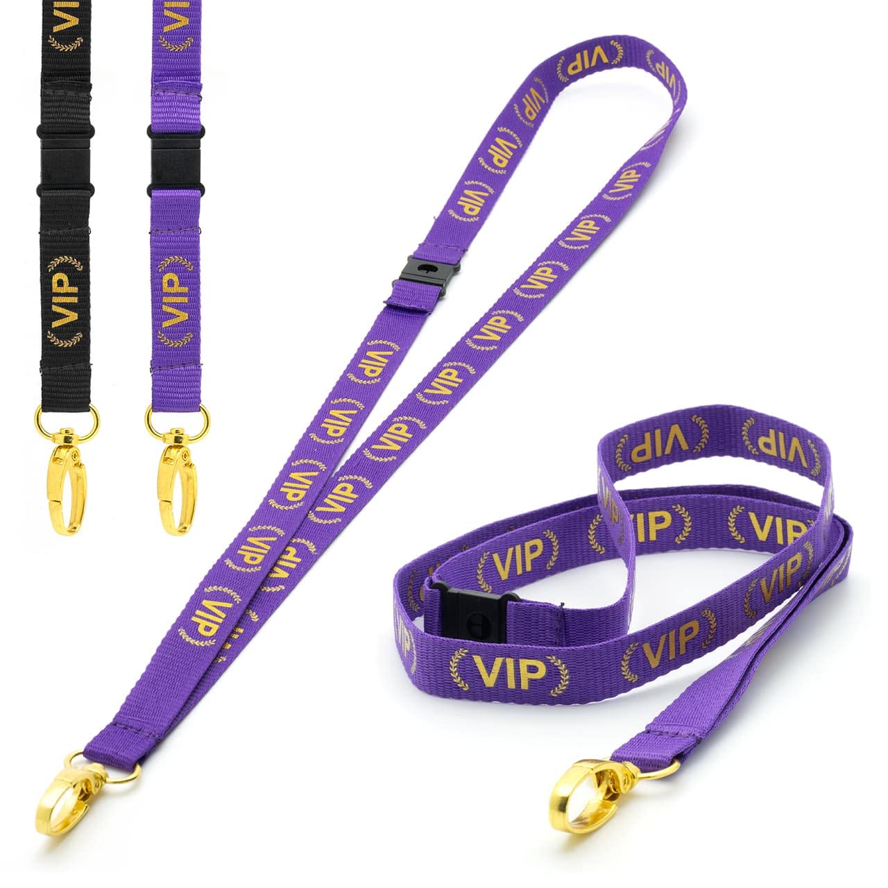CKB LTD VIP LANYARDS - Correa de seguridad para el cuello, clip de metal giratorio de color dorado para soporte de tarjetas de identificación, diseño de liberación rápida