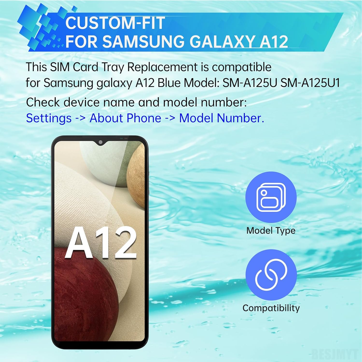 Sim Card Tray Replacement for Samsung Galaxy A12 Blue | Card Tray Slot Holder Bracket Adapter Single SIM Version with Needle Ejector for A12 SM-A125U SM-A125U1