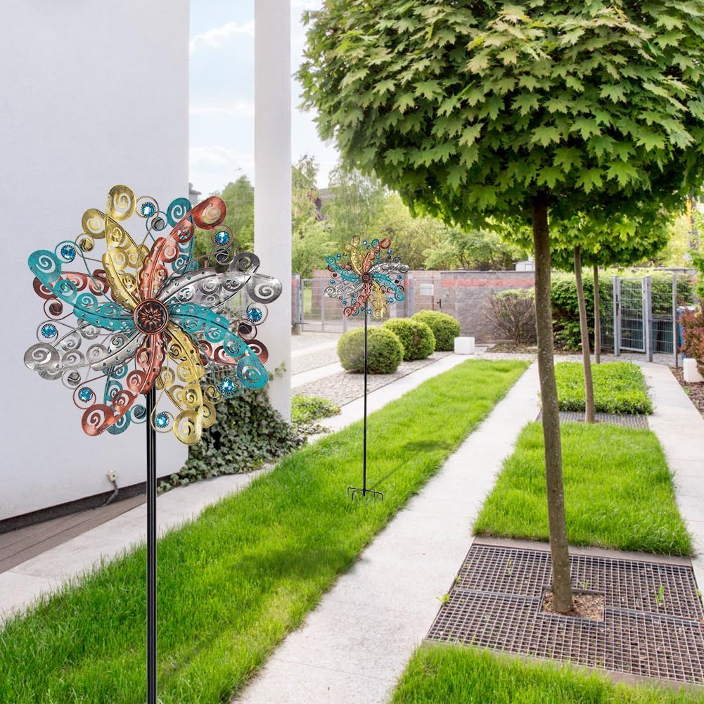 DREAMSOUL Colorful Wind Spinners Outdoor Metal Wind Spinner with Stake, 63.4" Kinetic Windmill for Yard Lawn Patio Decor