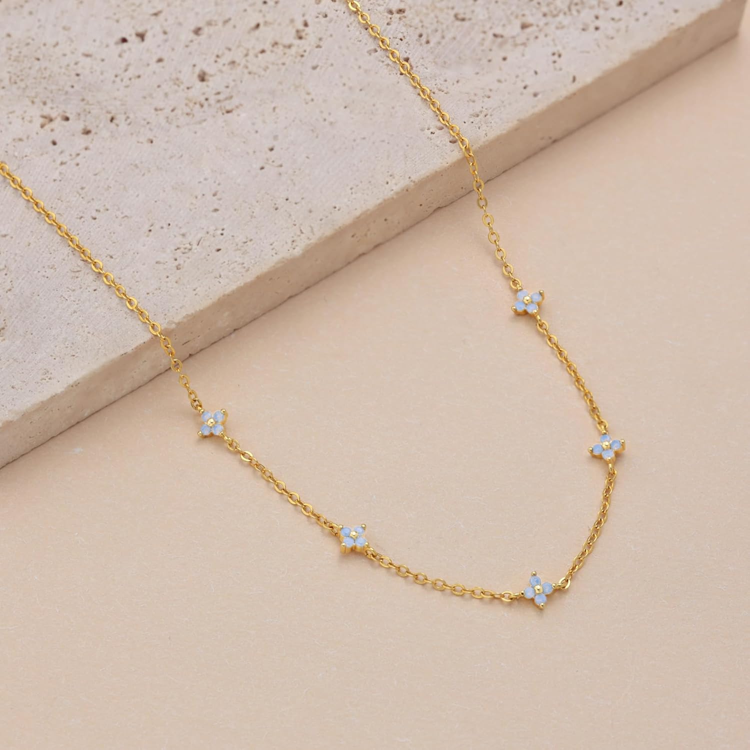 Freekiss Gold/Silver Necklace for Women, Dainty Chain Necklace 14K Gold Plated Station Choker Necklace Non Tarnish Small Cute Clover Flower CZ Diamond Necklaces Jewelry for Women Gifts - Image 6