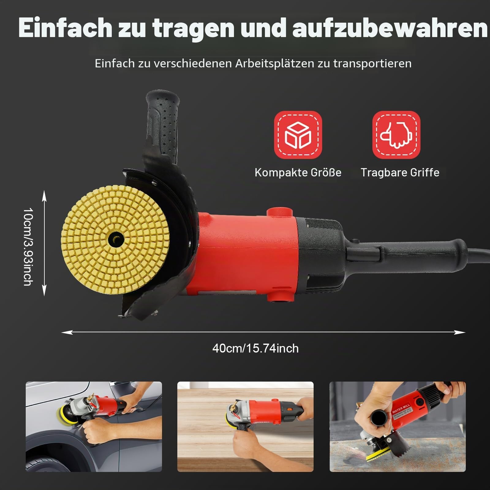 1400W Elektrisch Nassschleifmaschine Stein Nasspolierer Poliermaschine Nass Steinschleifer Winkelschleifer Boden Naßpolierer für Granit und Marmor