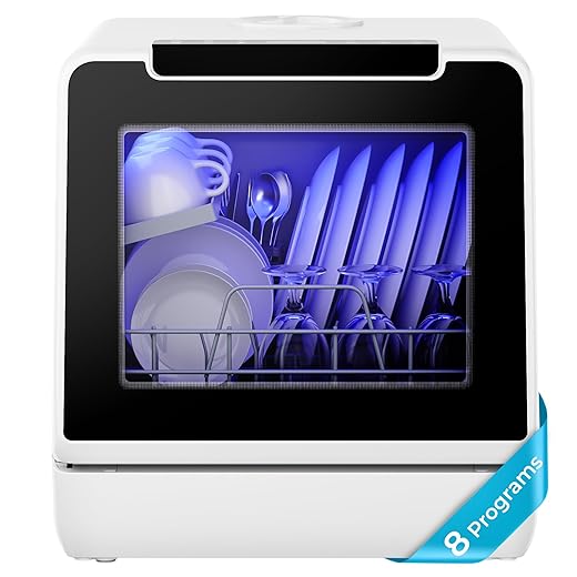 EUHOMY Countertop Dishwasher Portable, 8 Programs Mini Dishwasher with 5L Built-in Water Tank and Inlet hose, No Hookup Needed, Dish Washer with Self Clean/Baby Care/Air Dry, for Apartments & RVs