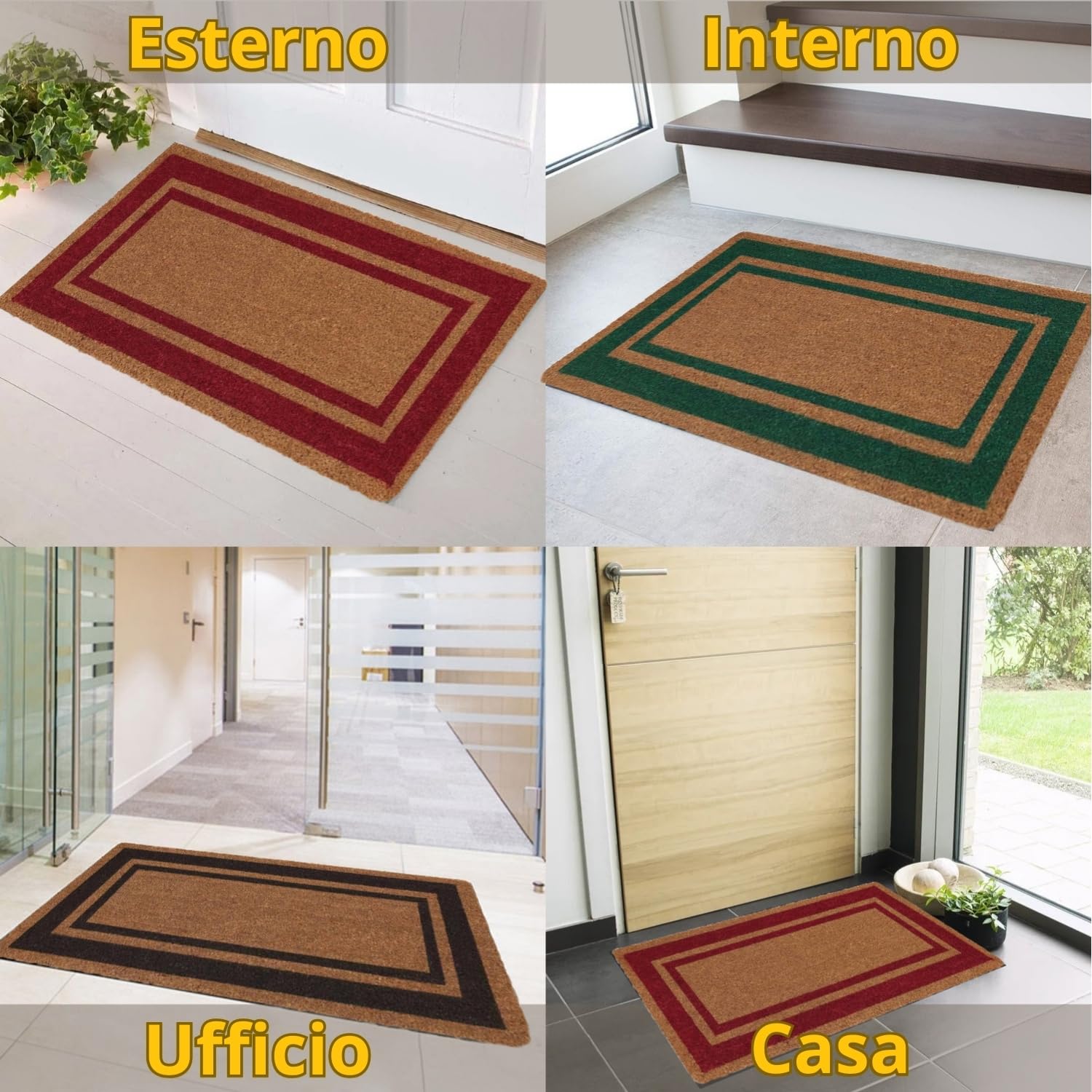 parpyon® Zerbino ingresso casa esterno Classico CM 40X80 in Cocco Naturale con fondo ANTISCIVOLO Tappeto entrata per esterno ed interno tappeti moderni (CM 40X80, Bordo-2R)