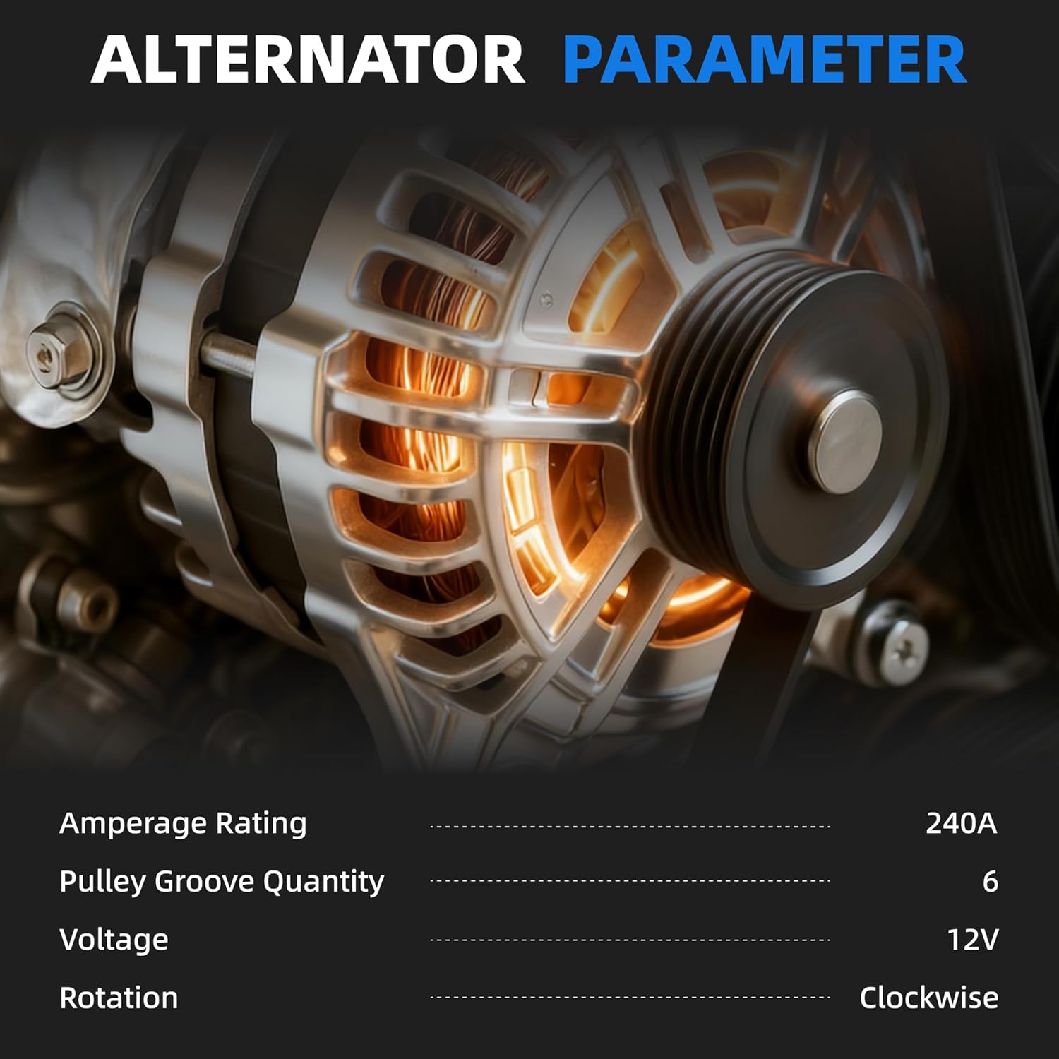 1042110081 Alternator Compatible with Ford F150 2015-2020 240A 12V 5.0L V8, Automotive Replacement Alternators 6-Groove Pulley 1042110080,FL3T10300JA,FL3Z10346G,HL3Z10346F,44000,42103