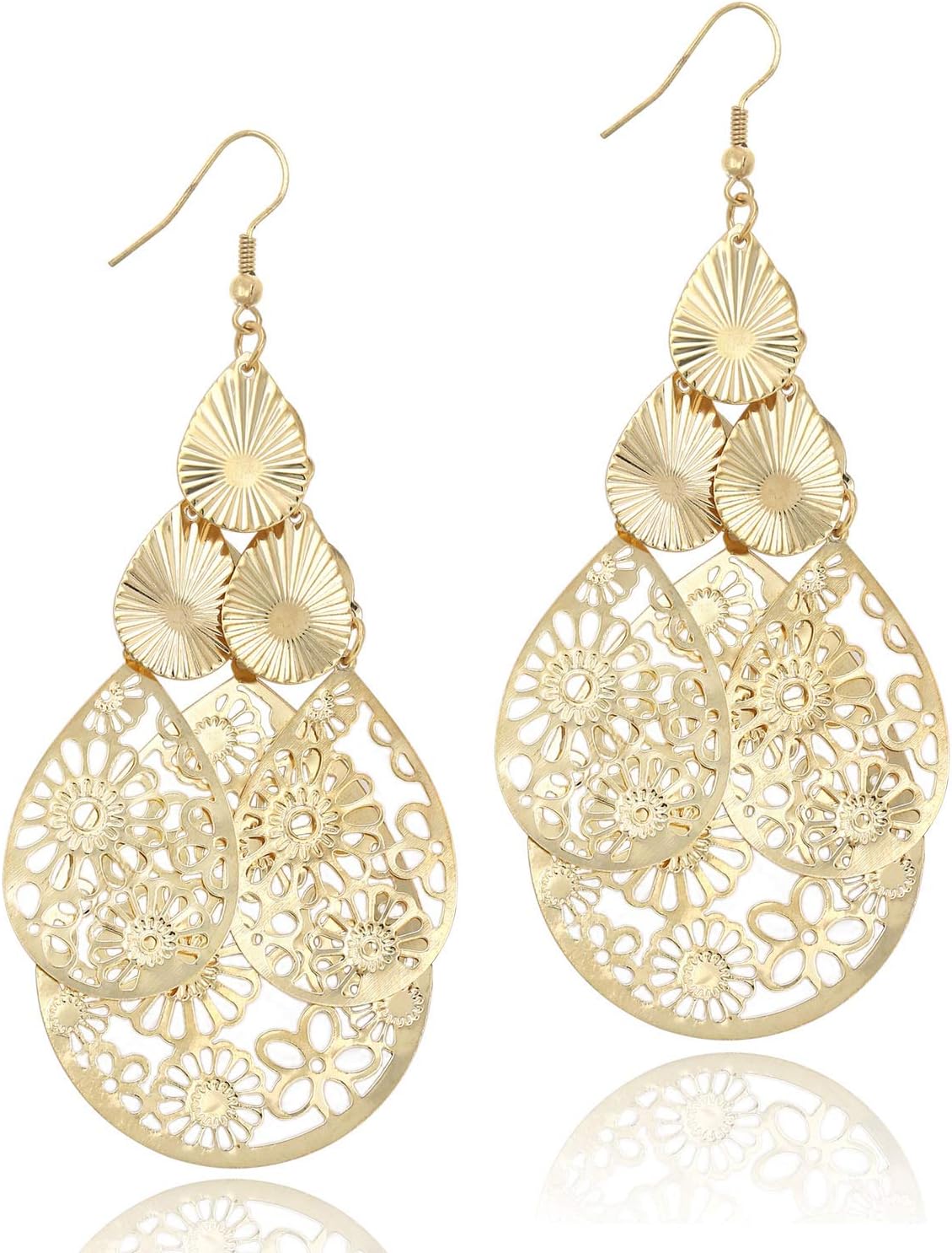 14K Gold Drop Dangle Earrings for Women Fashion Big Dangling Bohemia Vintage Circular Statement Chandelier Earrings for Party Prom