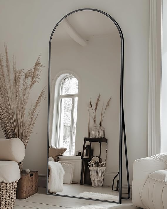 Suidia Arched Full Length Mirror, 58"x18" Floor Mirror Freestanding, Floor Standing Full Body Mirror with Stand for Bedroom, Hanging Mounted for Living Room Cloakroom, Black