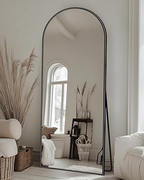 Suidia Arched Full Length Mirror, 58"x18" Floor Mirror Freestanding, Floor Standing Full Body Mirror with Stand for Bedroom, Hanging Mounted for Living Room Cloakroom, Black