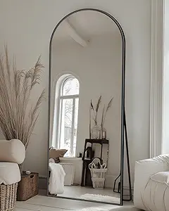Suidia Arched Full Length Mirror, 58"x18" Floor Mirror Freestanding, Floor Standing Full Body Mirror with Stand for Bedroom, Hanging Mounted for Living Room Cloakroom, Black