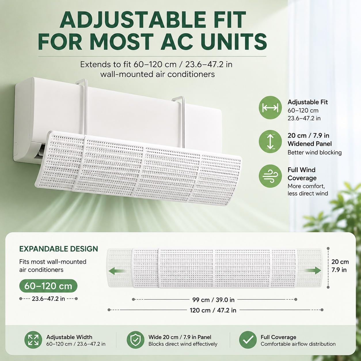 Regulowany i Wysuwany Deflektor do Klimatyzacji (60 cm do 120 cm)