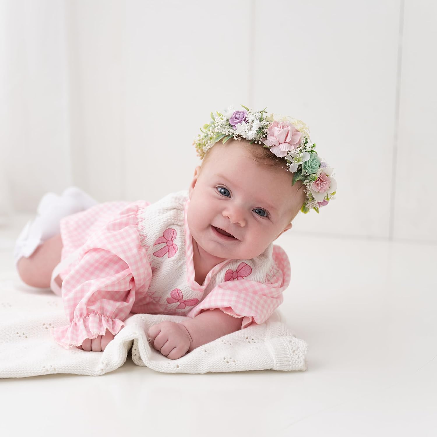 Toddler Flower Crown for Girls 1st Birthday Party Headpieces Pink Purple Baby Headband Hair Wreath with Baby's Breath Photo Prop (Spring Color)