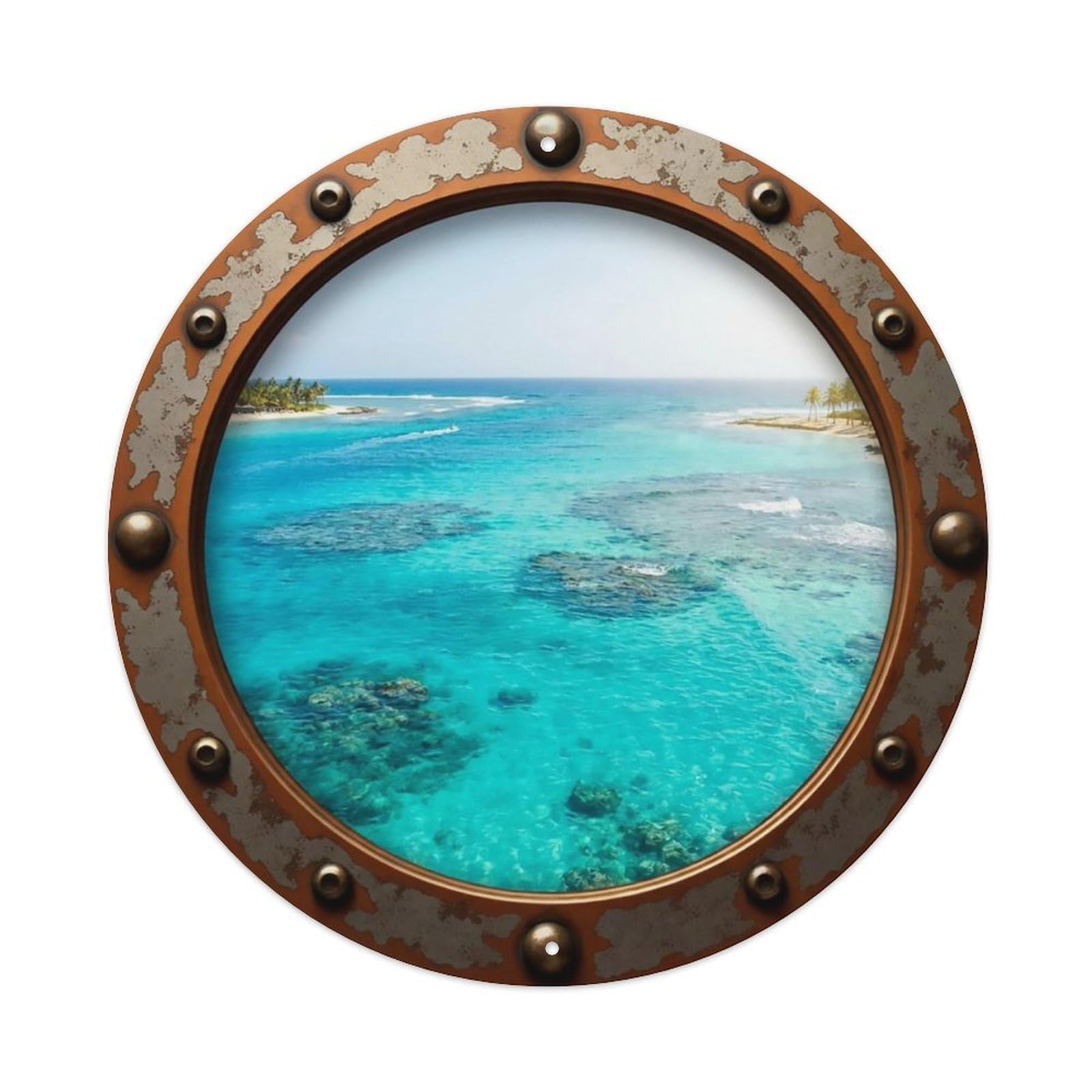 Vintage Porthole Paradise Bay Nautical Window View Metal Tin Sign