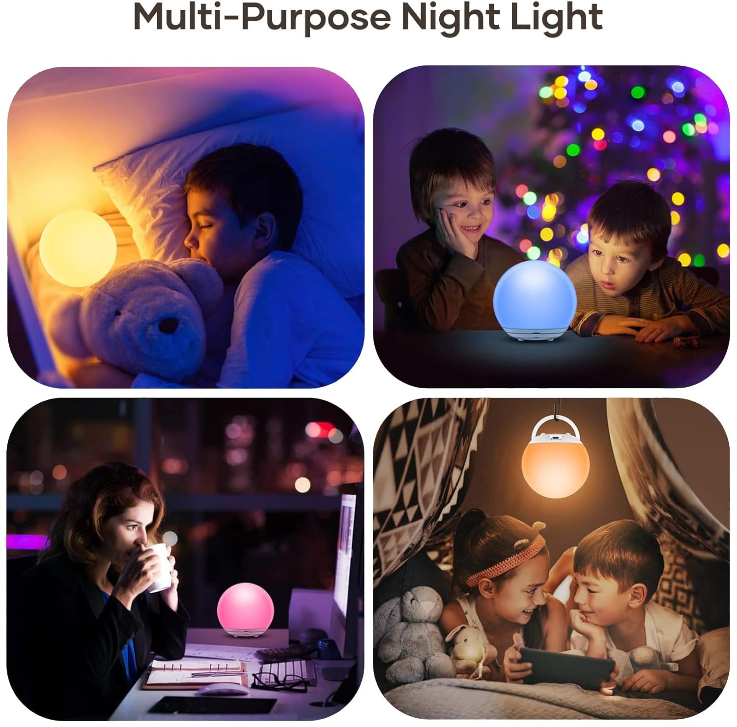 Nachtlicht für Kinder, USB-wiederaufladbare LED-Nachtlichter, Tischlampe mit dimmbarem, warmem Licht, 7 Farben, Touch-Steuerung, 0,5/1 Stunde Timer für Kinderzimmer, Baby, Schlafzimmer und