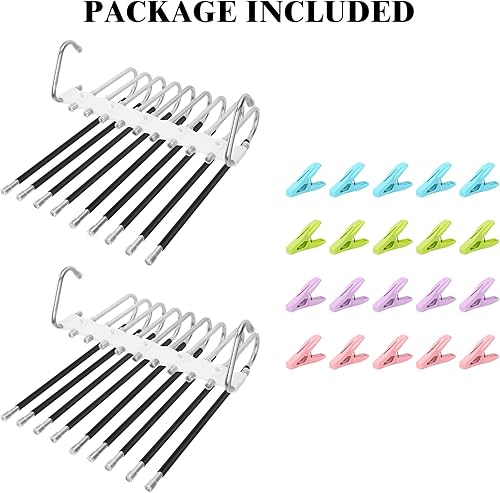 Miniatura 7 de SAN LIKE Paquete de 2 perchas para pantalones de 9 capas que ahorran espacio, de acero inoxidable, 20 clips fijos, antideslizantes,